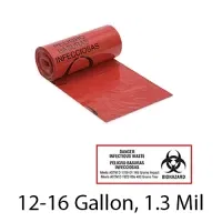 SSS Can Liner, 24x33, 12-16 Gallon, 1.3 Mil, Red, 200/Case
