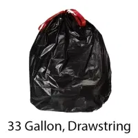 SSS Drawstring Can Liner, 33x38, 33 Gallon, 1.4 Mil, Black, 150/Case